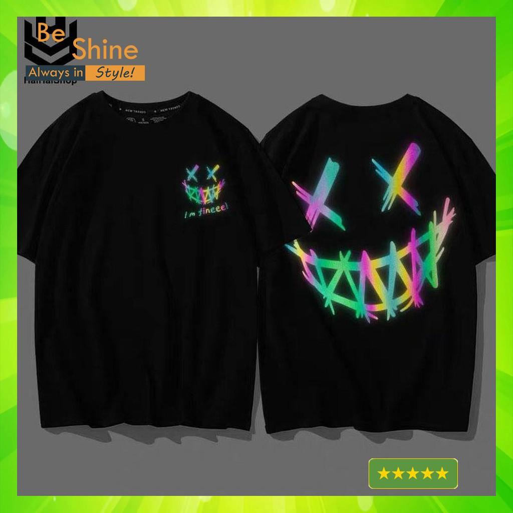 Áo Thun Phản Quang Bảy Màu Finee Cotton Form Rộng Unisex Thời Trang Nam Nữ Rẻ Đẹp