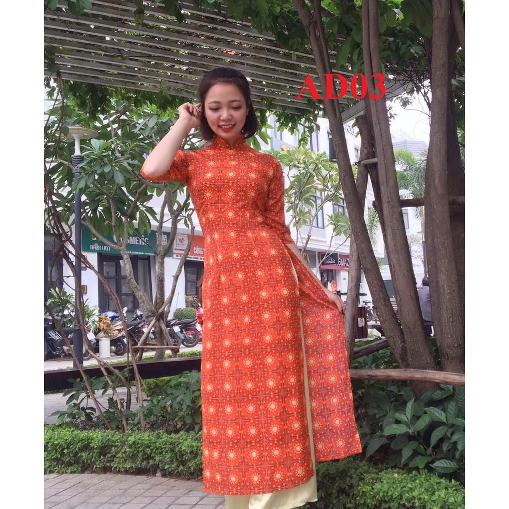 Set áo dài truyền thống hoa nhí kèm quần