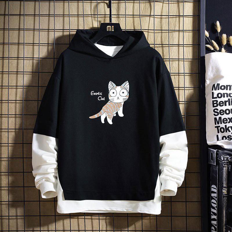 áo hoodie nam nữ họa tiết mèo cute,áo form rộng,100% cotton sịn ( mã M1)