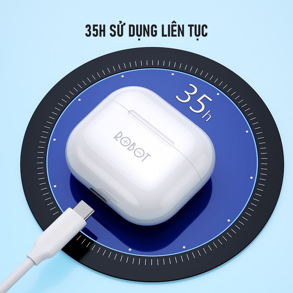 Tai Nghe Không Dây True Wireless ROBOT Airbuds T50 Semi InEar Bluetooth 5.1 Kháng Nước IPX4 - Hàng chính hãng