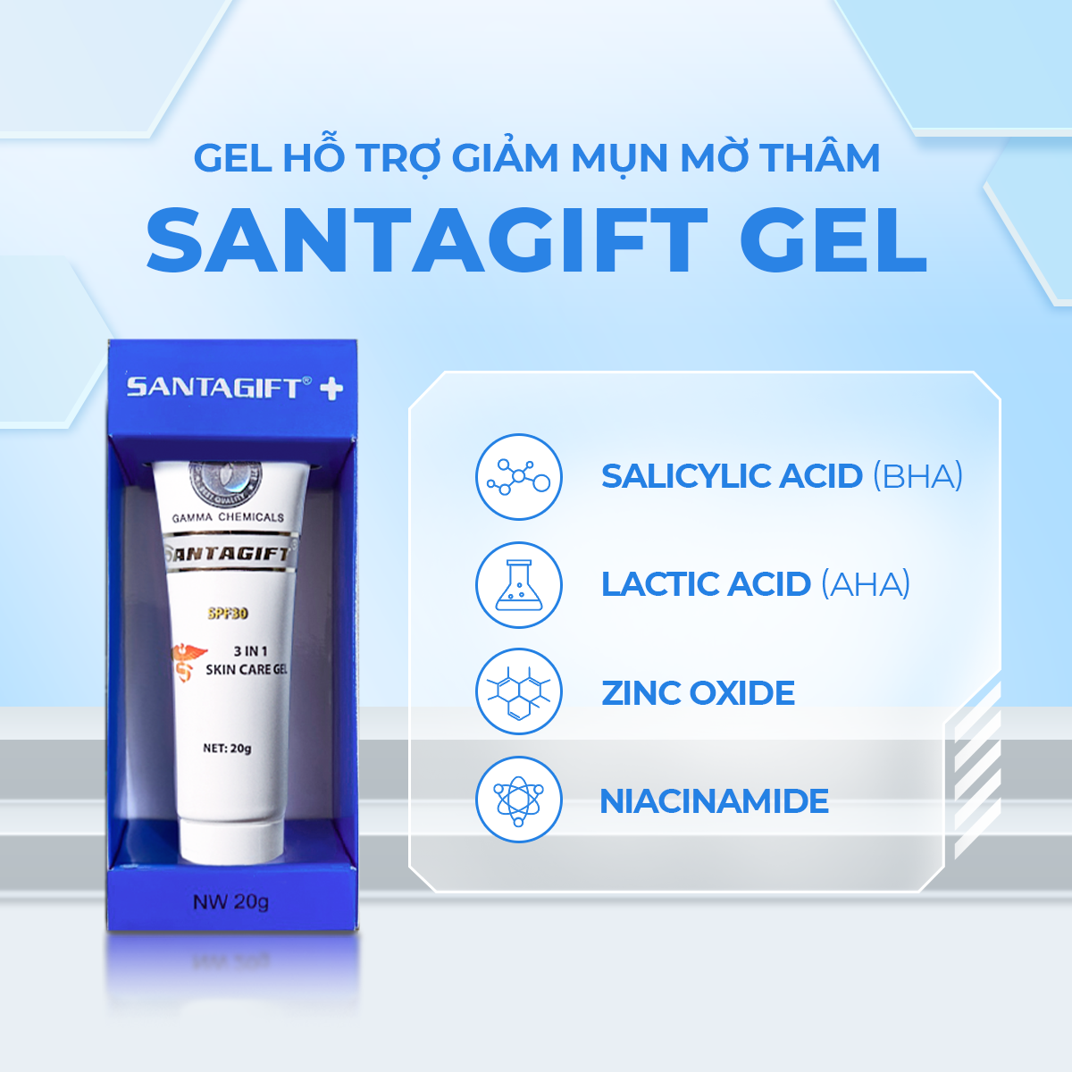 Combo 5 tuýp Gel hỗ trợ giảm mụn Gamma SANTAGIFT 20g Skincare