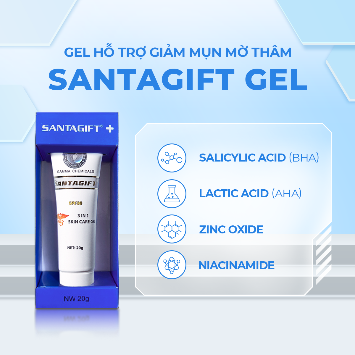 Combo 10 Gel hỗ trợ giảm mụnGamma SANTAGIFT 20g Skincare