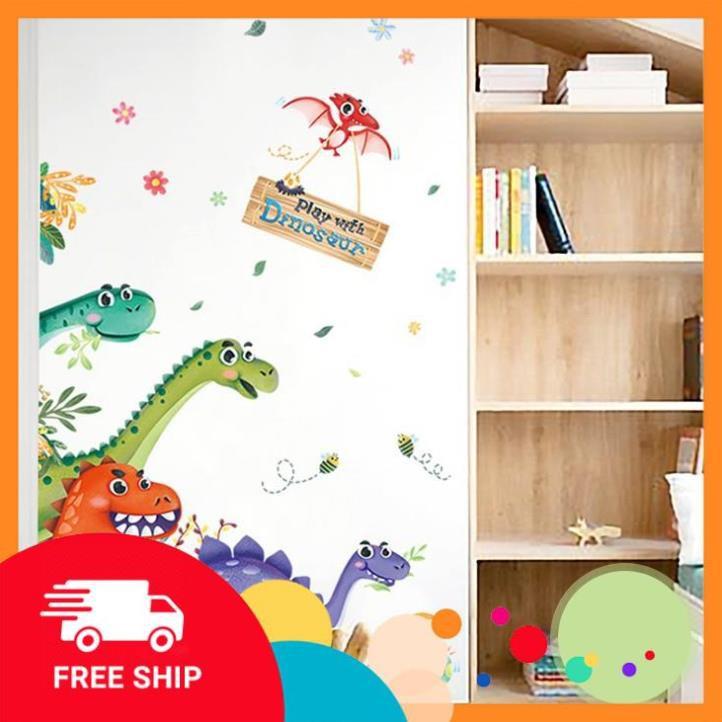 ️️ Decal dán tường Khủng long sắc màu