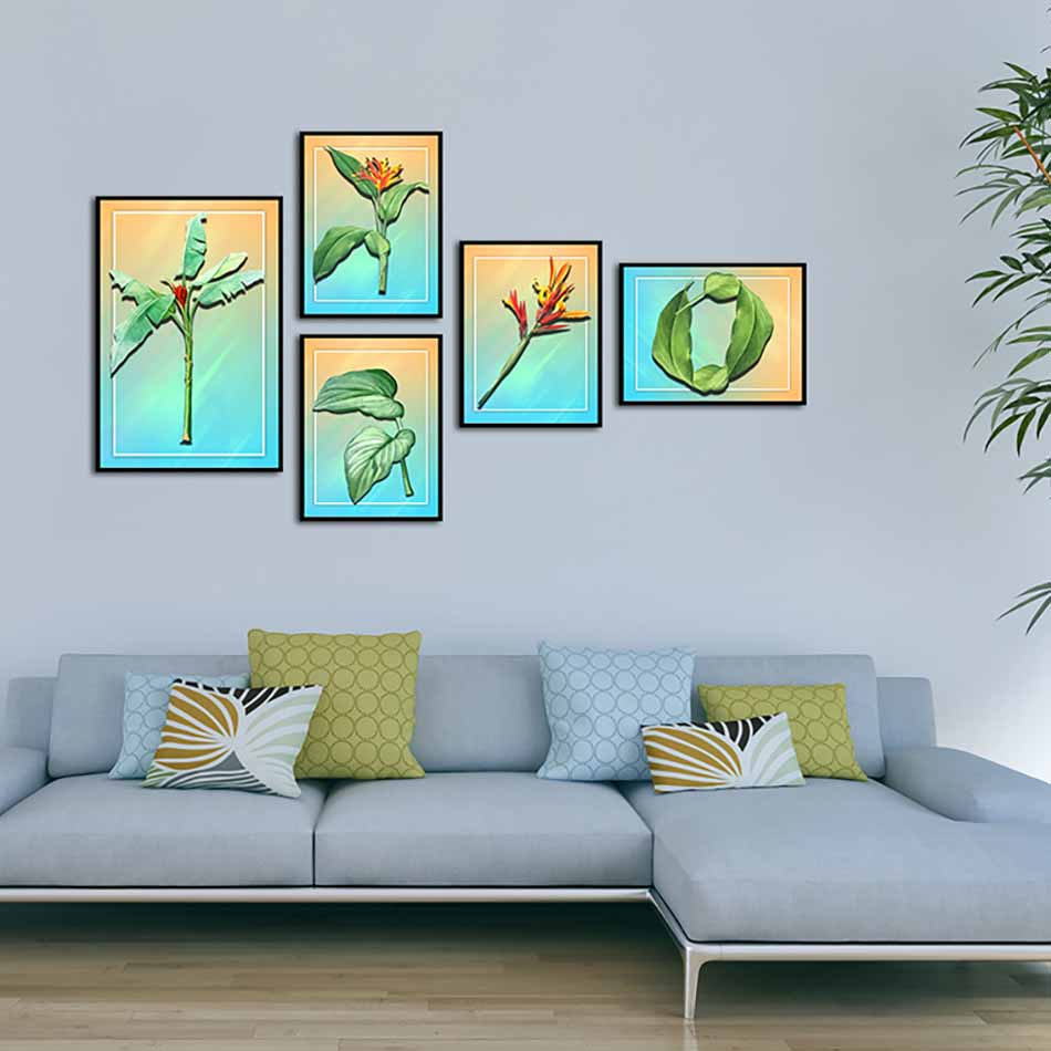 Bộ 5 tranh canvas treo tường Decor Hoa lá phong cách scandinavian - DC129
