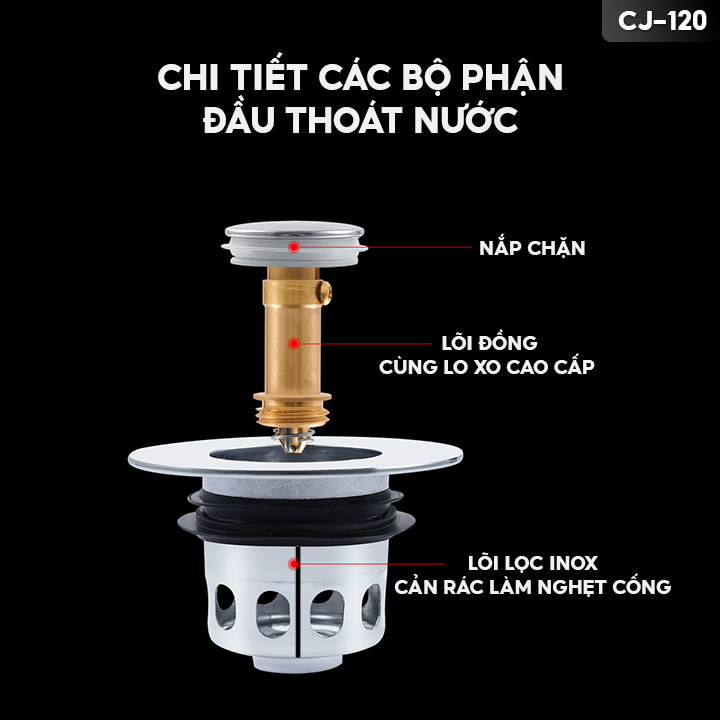 Nắp Đậy Lỗ Thoát Nước Chậu Rửa Bát Chất Liệu Inox 304 Cao Cấp Không Gỉ Sét Hoặc Oxy Hoá Theo Thời Gian CJ-120