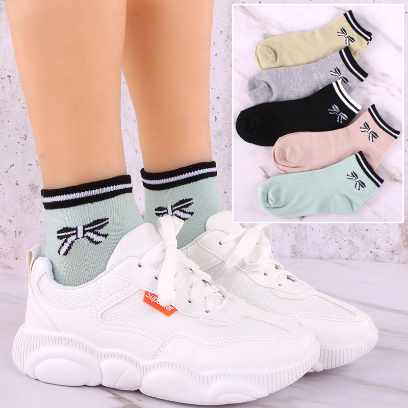 Sét 5 Đôi Tất Nữ Thêu Nơ cổ ngắn siêu Cute