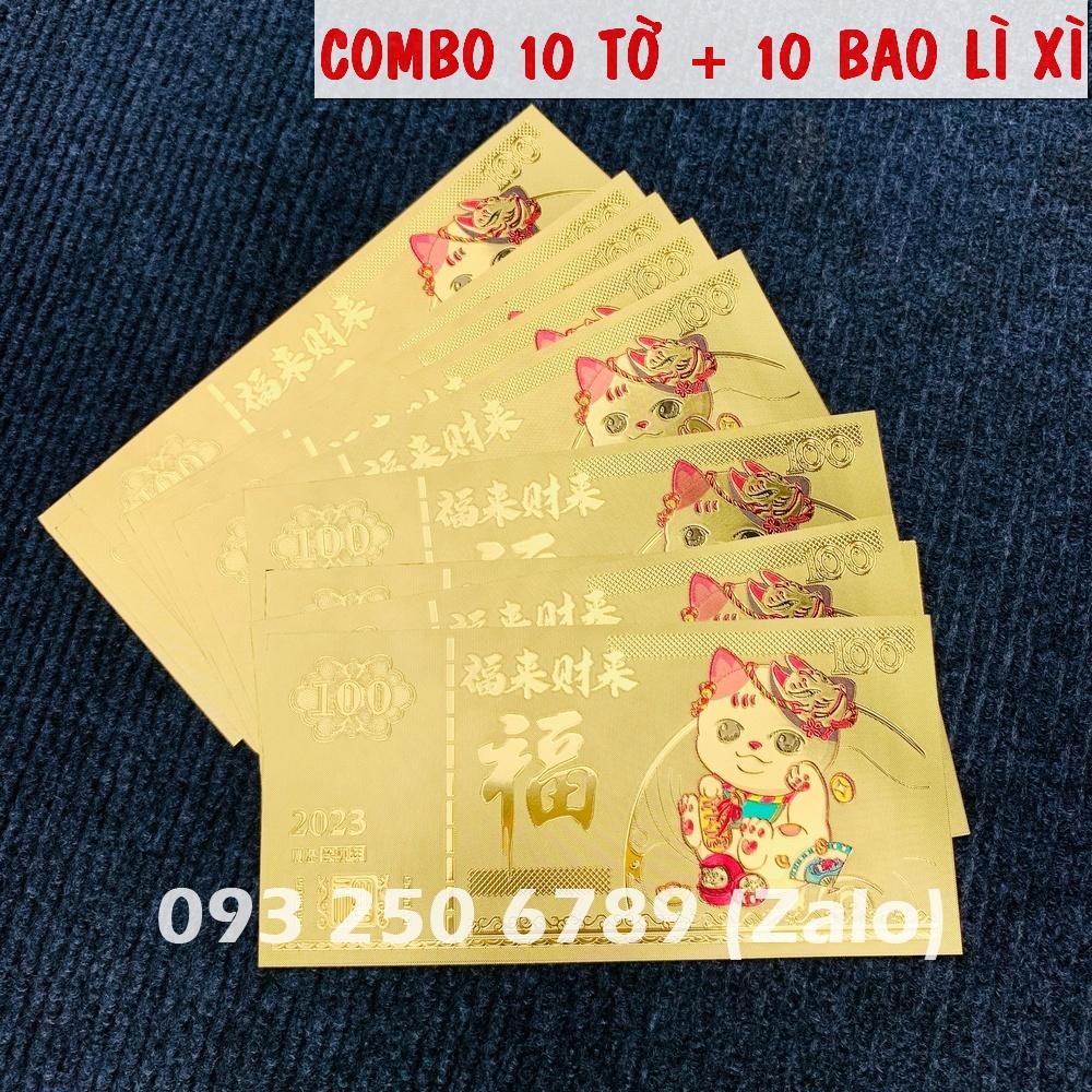 Combo 10 tờ Tiền 100 Macao In Hình Con Mèo Vàng 2023 , tặng kèm bao lì xì - MẪU 2