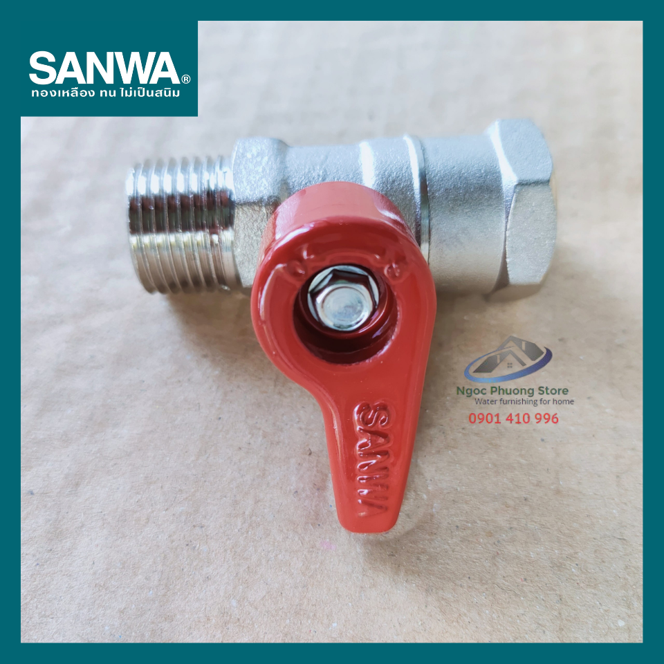 Van khóa nước bằng đồng 1 ren trong 1 ren ngoài Sanwa Thái Lan Phi 21mm BV15MF