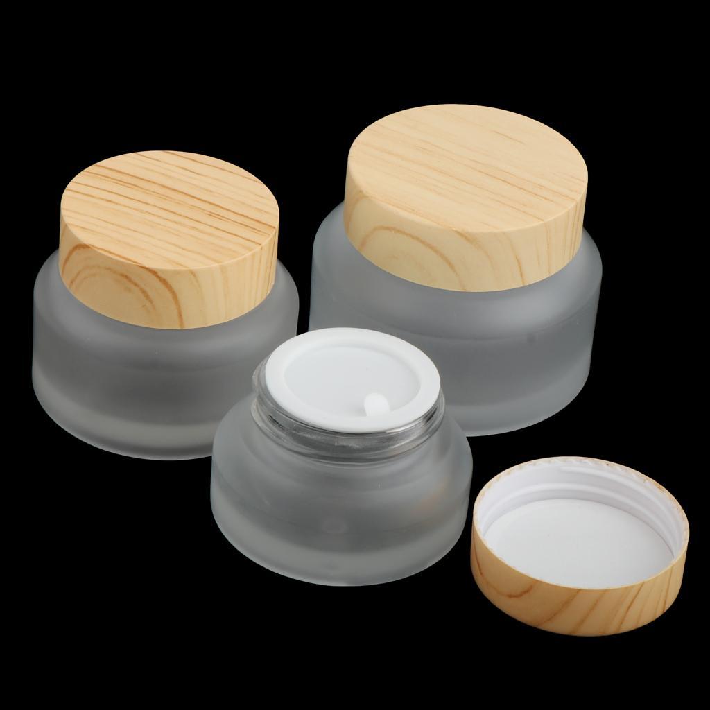 9pcs Clear Frosted Empty Cream Container Travel Cosmetic Lotion Pot Wood Lid