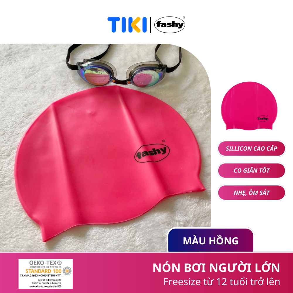 Nón bơi người lớn 100% nhập khẩu từ Đức thương hiệu Fashy tiêu chuẩn Châu Âu chất liệu silicone mềm mại, kiểu dáng thời trang, nhiều màu phù hợp cho Nam, Nữ, Trẻ em trên 12 tuổi Freesize