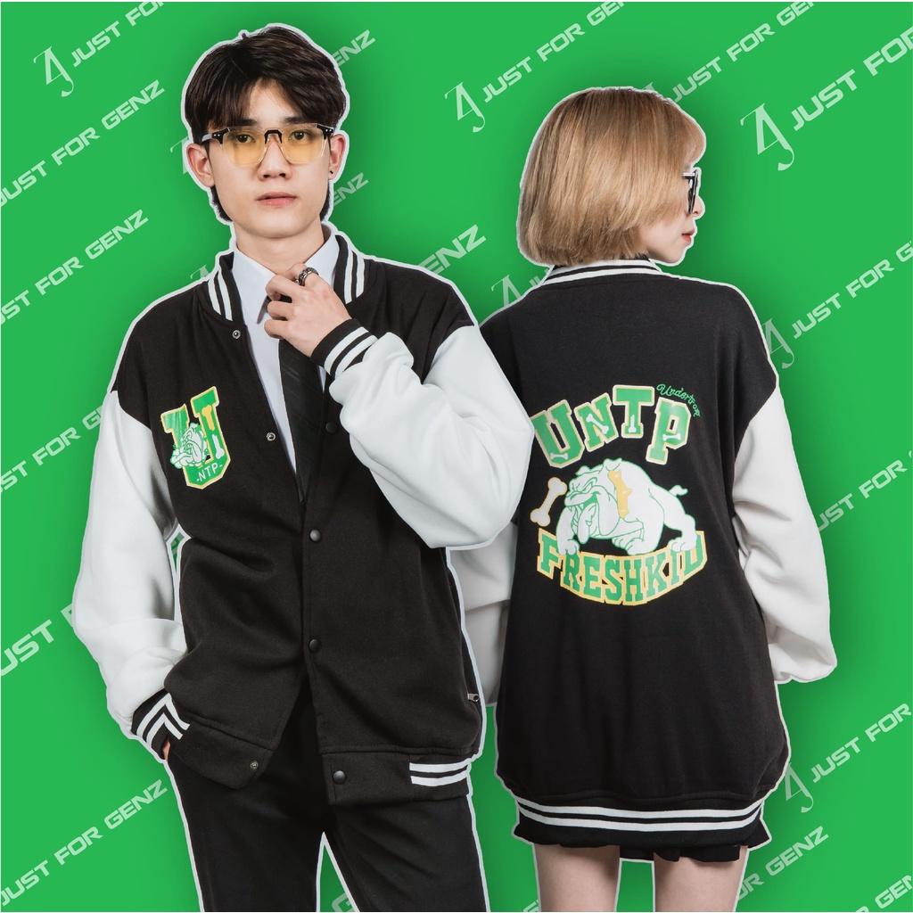 Áo khoác Bomber Varsity Jacket UNDERTRAP, áo bomber nam nữ unisex JFgenz chất nỉ bông FreshKid