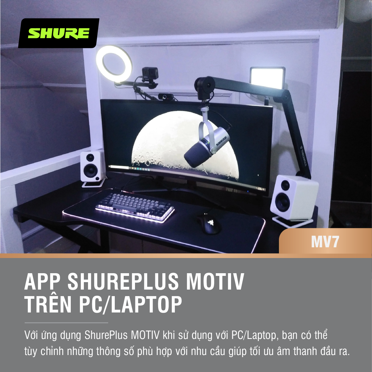 Micro USB Shure MV7 - Micro Podcast Livestream - Hàng Chính Hãng