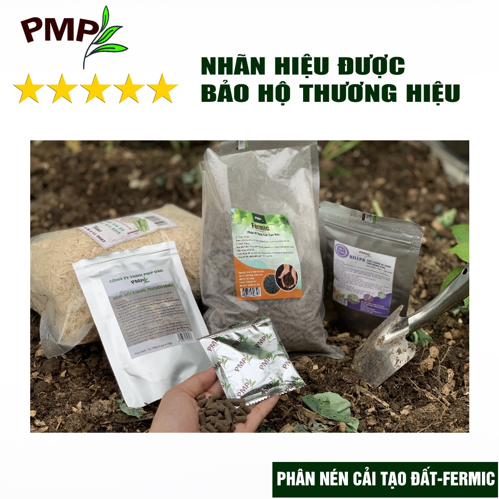 Combo bộ phân bón hữu cơ trộn đất trồng rau trồng hoa PMP - Phân cải tạo đất Fermic - Nấm Trichoderma - Bã Mía - Vi sinh trừ bệnh Killpa