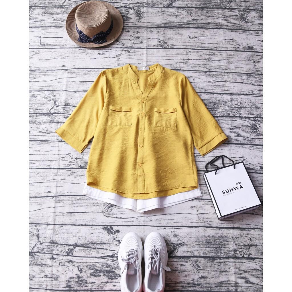 ÁO SƠ MI HAI TÚI NHỎ VẠT HIGHLOW TAY LỠ