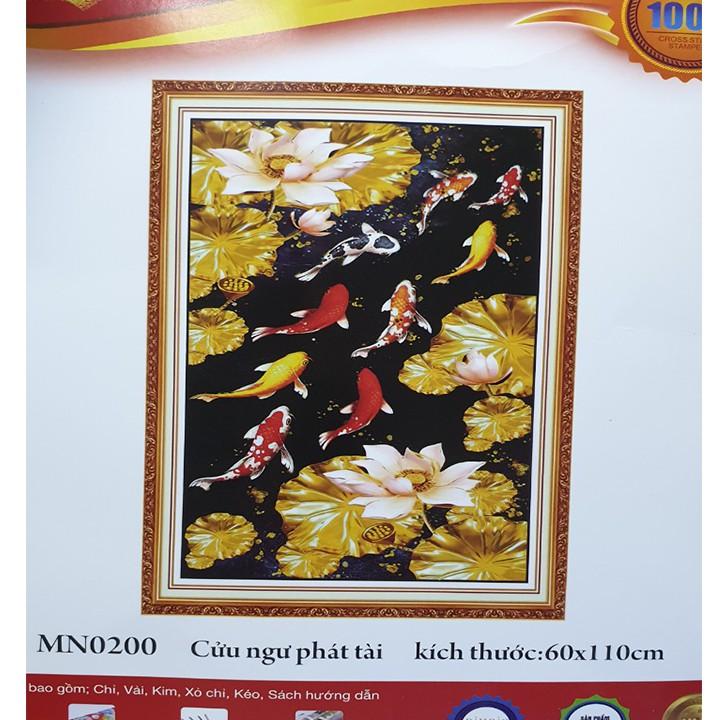 Tranh thêu cửu ngư phát tài MN0200 - kích thước: 60 * 110cm.