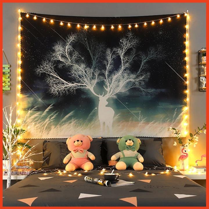 Tranh vải treo tường - Thảm vải đa năng hình nai rừng ma mị, decor phòng siêu đẹp