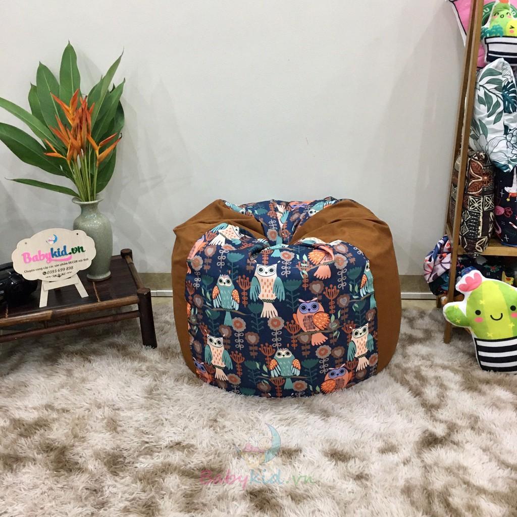 Ghế lười dáng lê size M 80x100cm, có xốp, hình london 2 lớp vỏ lót , vải thô hàn mix màu