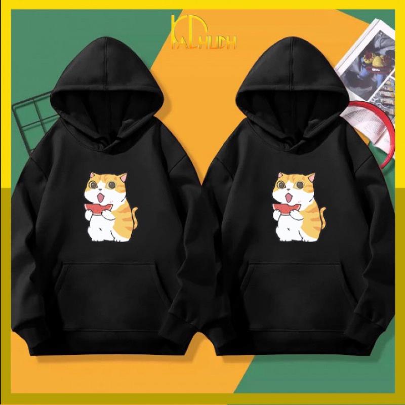 Áo hoodie cặp nam nữ in mèo ăn dưa hấu