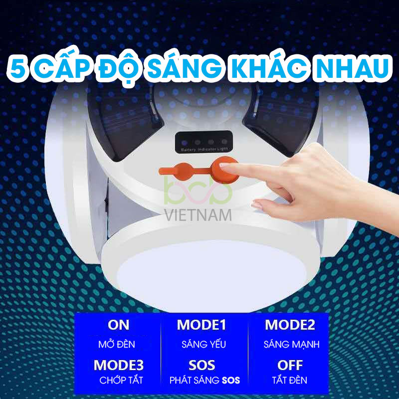 Đèn Led Tích Điện Năng Lượng Mặt Trời 4 Cánh 40w Hiển Thị Dung Lượng Pin