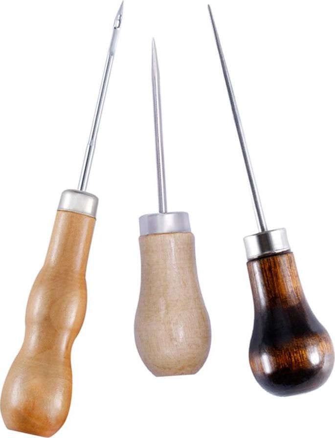 3 Chiếc Tay Cầm Bằng Gỗ Awl Da Thủ Công Khâu Awl DIY May Da Dụng Cụ