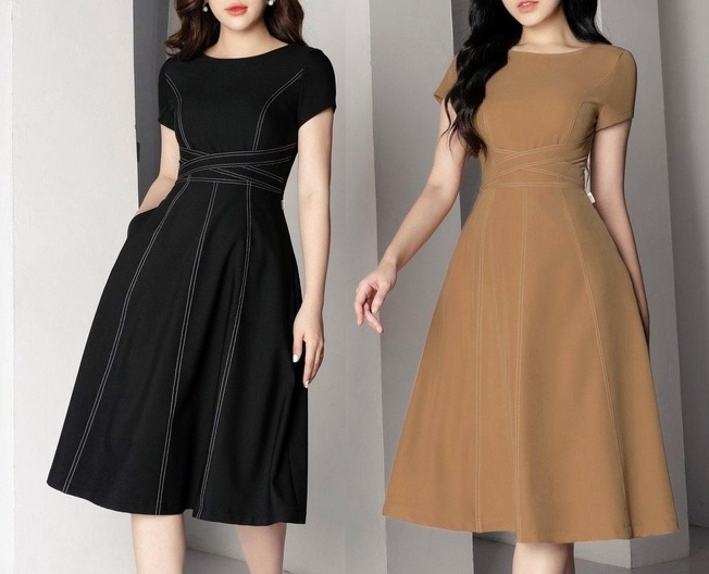 Đầm xòe phom chữ A thiết kế thun co giãn 4 chiều cao cấp  cho bạn nữ đi tiệc - đi làm đều sang trọng