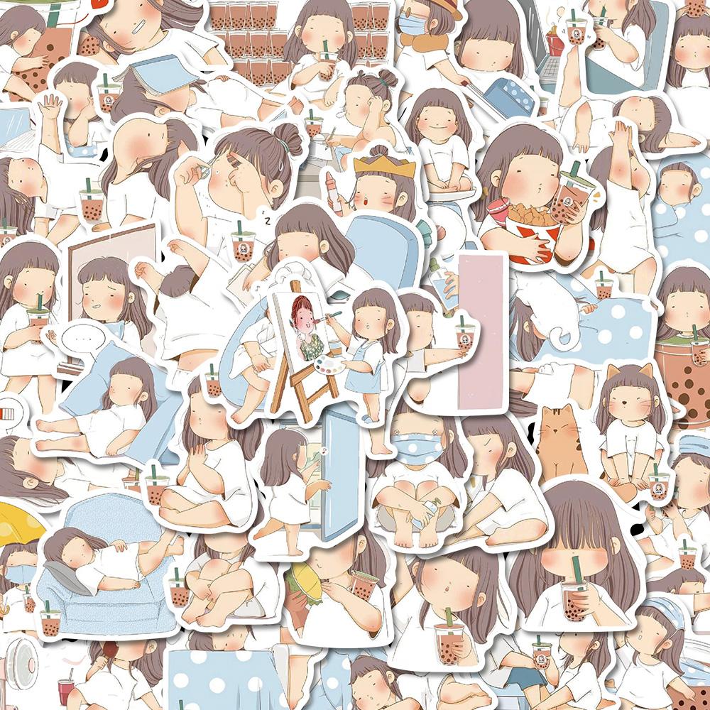 Sticker cô bé trà sữa hoạt hình cute trang trí mũ bảo hiểm, guitar, ukulele, điện thoại, sổ tay, laptop-mẫu S20