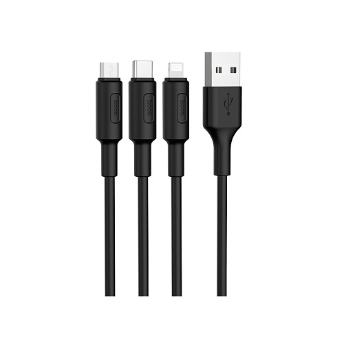 Dây sạc nhanh 2A Hoco 3 cổng Lightning + Micro + Type C hỗ trợ sạc điện thoại Apple và Android dài 1m - Hàng chính hãng