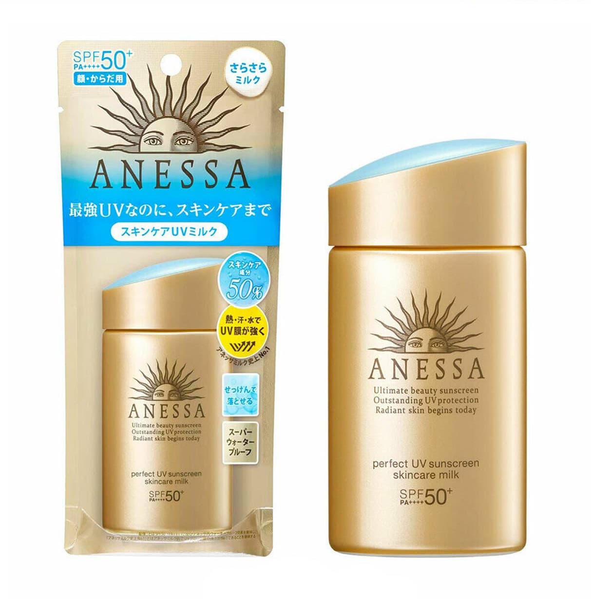 Sữa Chống Nắng Anessa Bảo Vệ Hoàn Hảo - Spf 50+, Pa++++ (An Perfect Uv Sunscreen Skincare Milk) tặng mặt nạ giấy nén Miniso