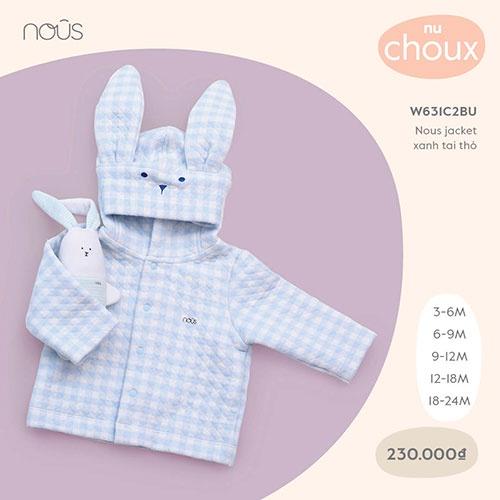 Áo Khoác Xanh Tai Thỏ Nous - Chất Liệu Choux Mềm Mại Bé Trai 6kg -14kg