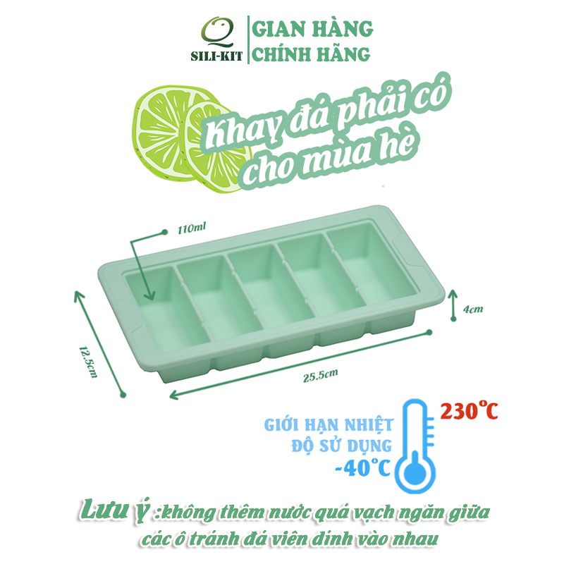 Khay làm đá 5 ngăn cỡ lớn bằng silicon, dễ dàng làm đá và lấy đá ra khỏi khay
