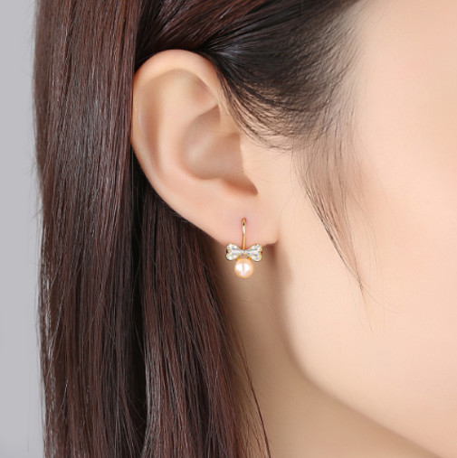 Bông tai khuyên tai ngọc trai nữ hình nơ xinh xắn