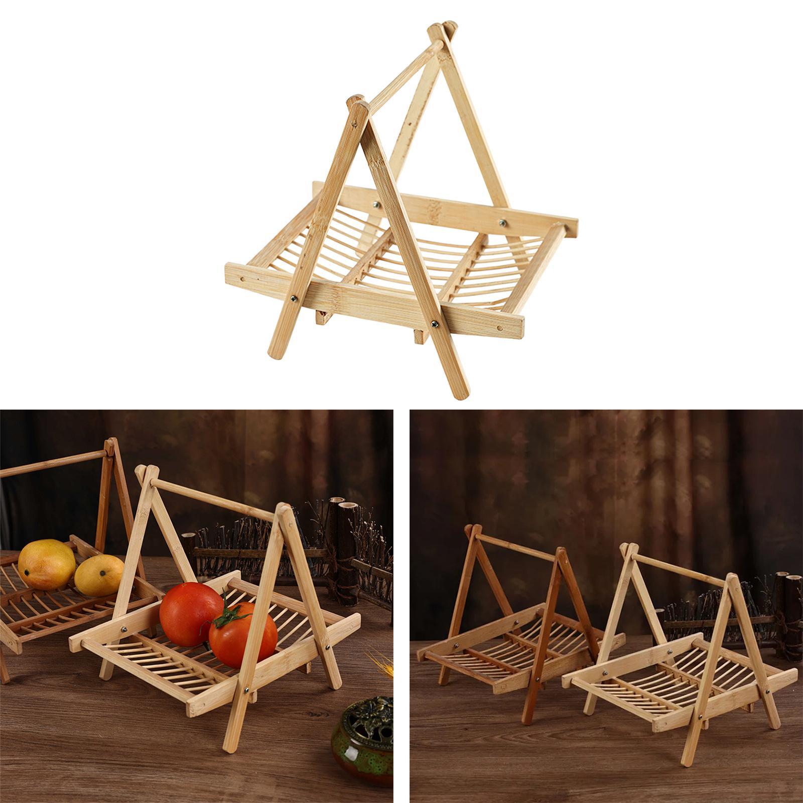 Bamboo Fruit Basket Foldable Rack Multifunctional Bread Fruit Storage Organizer Vegetable Rack for Guest Room Countertop Office Sushi Mutton