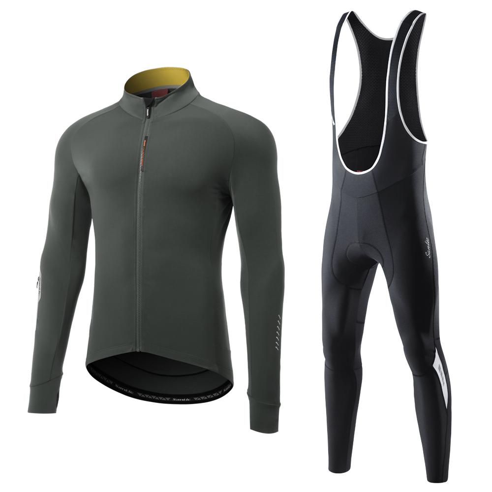 Santic Nam Bộ Đồ Đi Xe Đạp Dài Tay Áo Xe Đạp Giữ Ấm Áo MTB Đường Yếm Đi Xe Mùa Đông Chống Gió Tay Dài Phù Hợp Với Color: SUKK Size: 3XL
