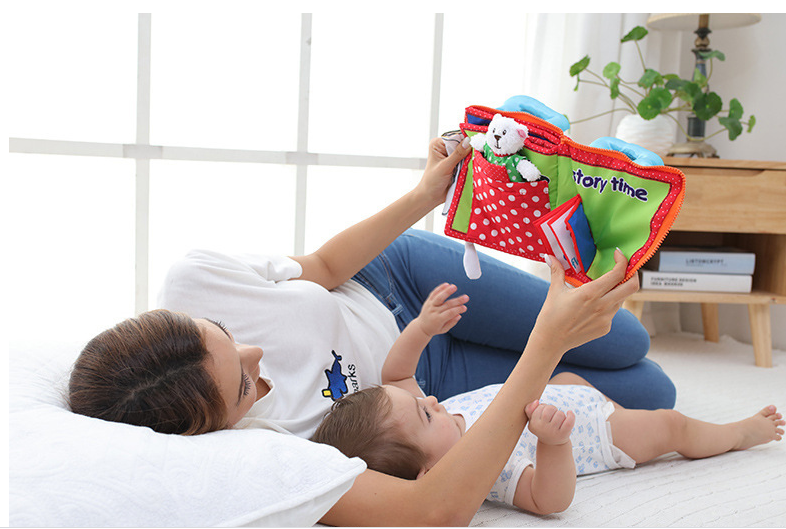 Đồ chơi,sách vải an toàn cho bé sơ sinh,cuốn sách vải Bear baby night tương tác với bé giúp phát triển các giác quan cho bé-Dochoigiatot