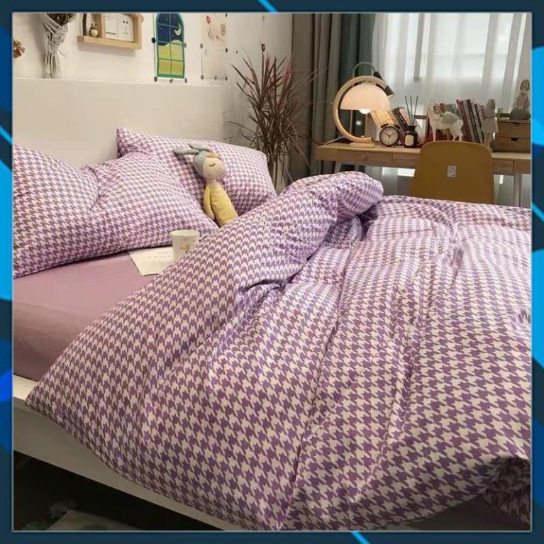 Bộ chăn ga gối Cotton Poly roma tím, vỏ chăn mền, drap giường và 2 vỏ gối