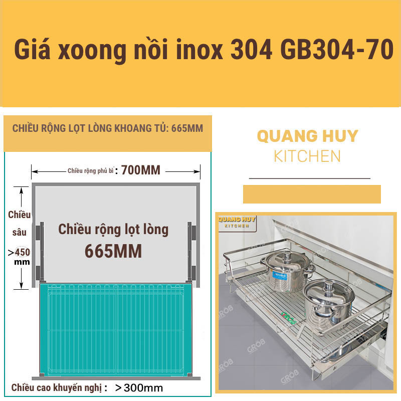Giá xoong nồi inox 304 nan dẹt chính hãng Grob bảo hành vĩnh viễn han gỉ