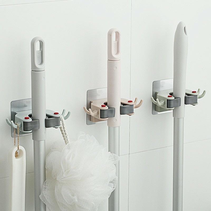 Móc dán tường treo chổi  vật dụng gia đình, kẹp giữ chổi lau