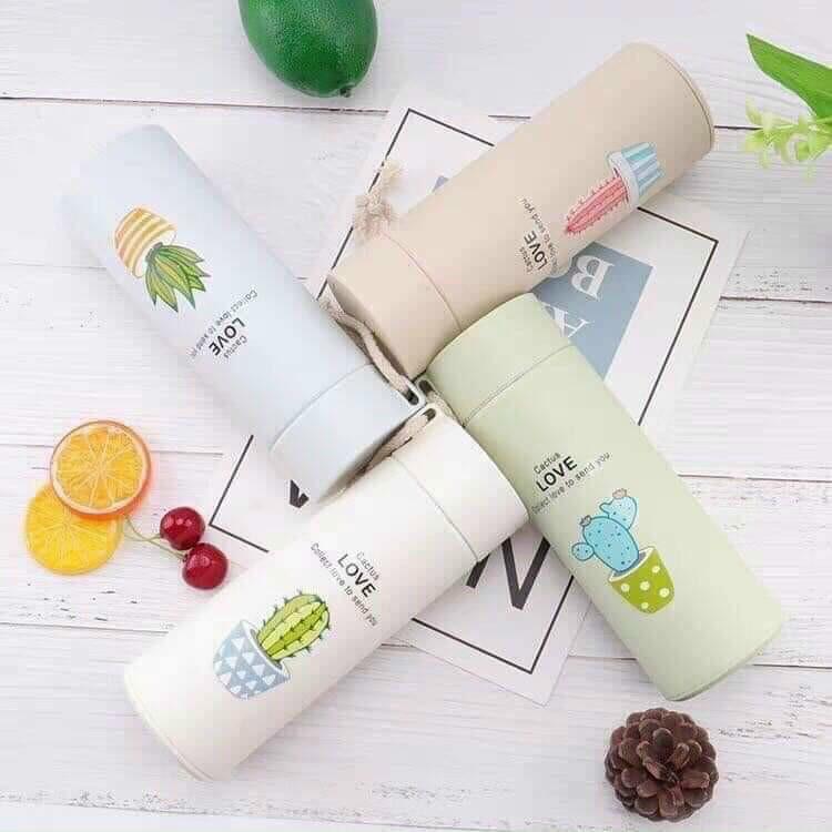 Bình chứa nước in hình cây xương rồng nhiều màu 400ml.