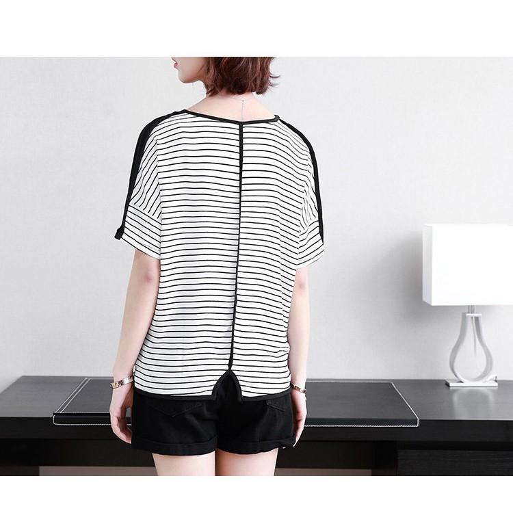 TK89-ÁO SỌC PHỐI VOAN TAY NGẮN S-6XL
