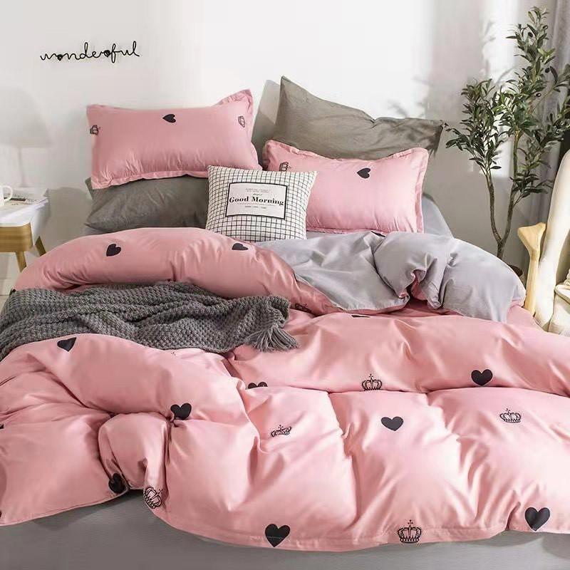 Chăn Ga Gối Đệm -Sét Chăn Ga Gối Tim Hồng Vương Miện PolyCotton Punpu3051