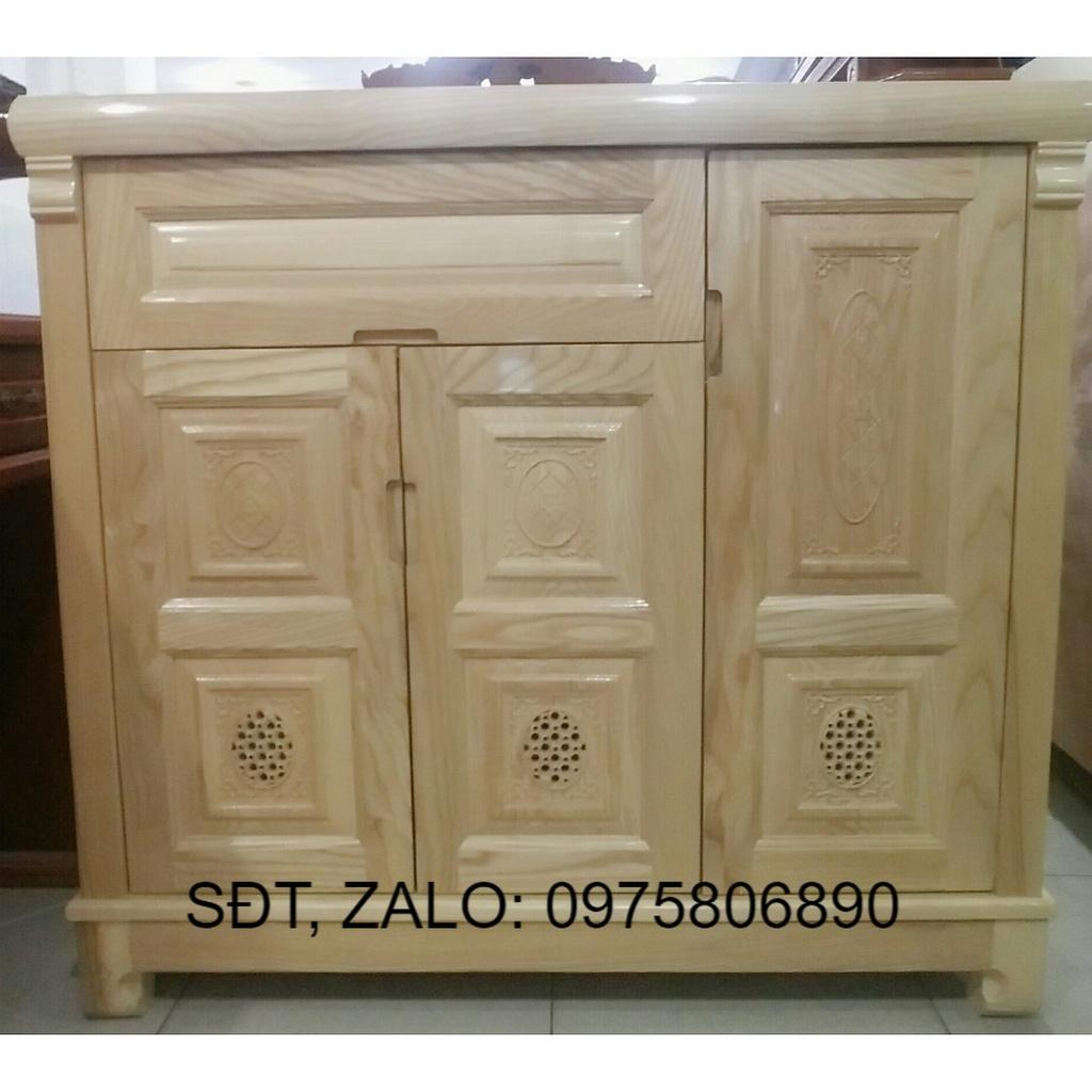Tủ giày 3 cánh gỗ sồi màu tự nhiên, tủ đựng dày dép gỗ