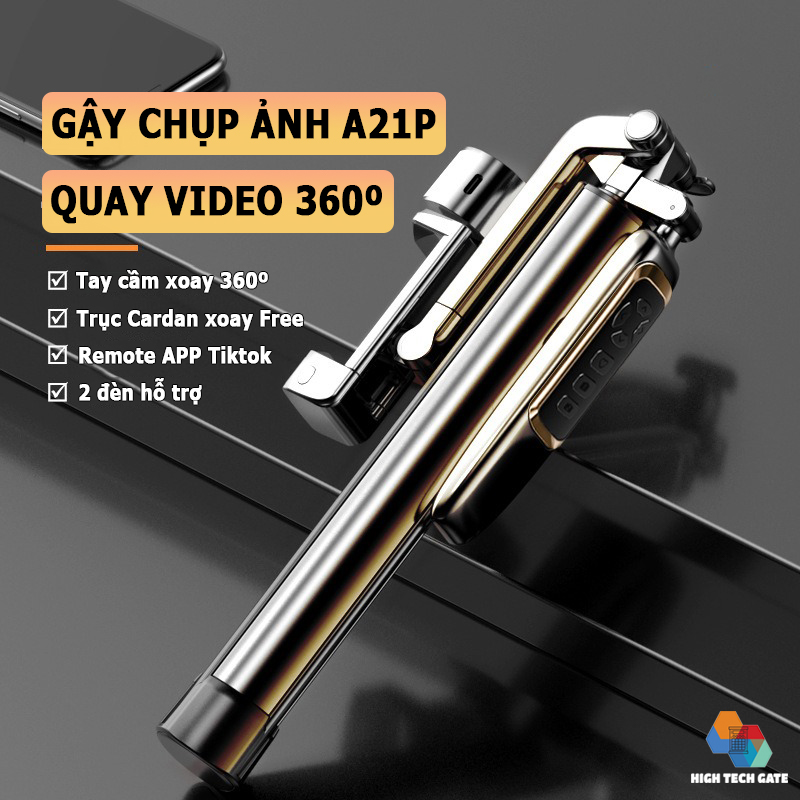 Gậy Chụp Hình HighTechGate MP18 Có Tay Cầm Quay Video 360º Ổn Định Cân Bằng, Phiên Bản Kim Loại Cứng Cáp Bền Bỉ, Điều Khiển Bluetooth Từ Xa Cho App Tiktok Thế Hệ Mới Có Thể Sạc Lại, Tích Hợp 2 Đèn Trợ Sáng Đa Màu Sắc, Hàng Chính Hãng