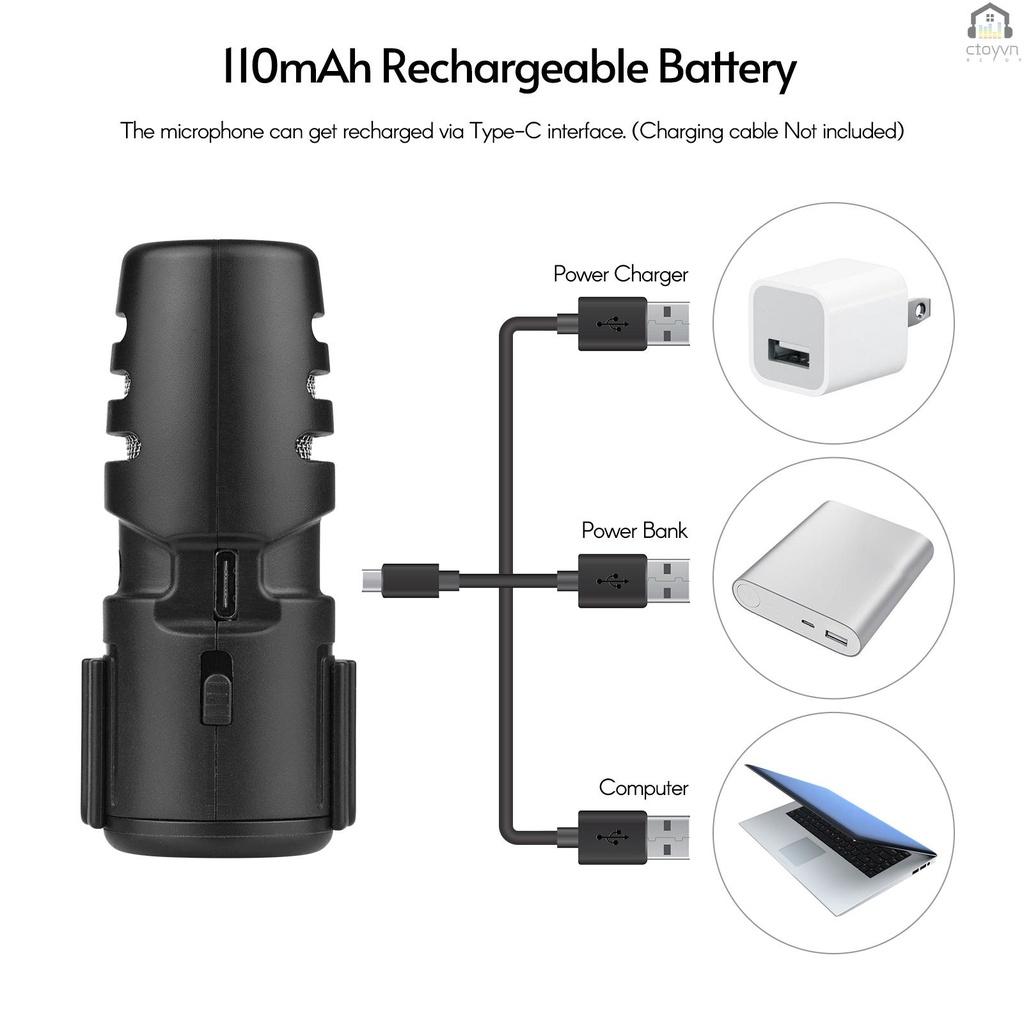 Micro cài áo kèm giá đỡ giắc cắm 3.5mm 1/4-inch và pin 110mAh dùng cho máy ảnh DSLR