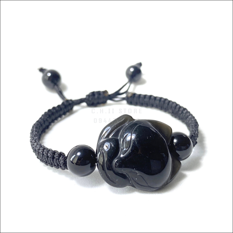Dây đeo tay hồ ly đá núi lửa Obsidian