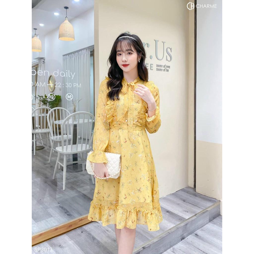 Gunkaymatter Đầm Nữ Đầm Xòe Tay Dài Bèo Lai Cột Nơ Chất Liệu Voan Cao Cấp Thời Trang Nữ Màu Sắc Nhã Nhặn