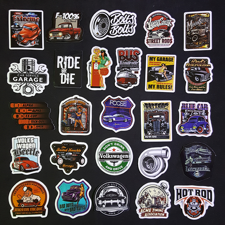 Bộ Sticker dán cao cấp chủ đề HOT ROD XE CỔ - Dùng dán Xe, dán mũ bảo hiểm, dán Laptop