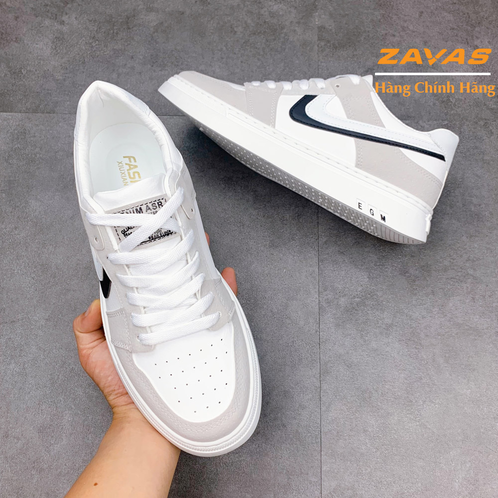 Giày thể thao nam sneaker ZAVAS chính hãng màu trắng đế cao su may êm nhẹ S409