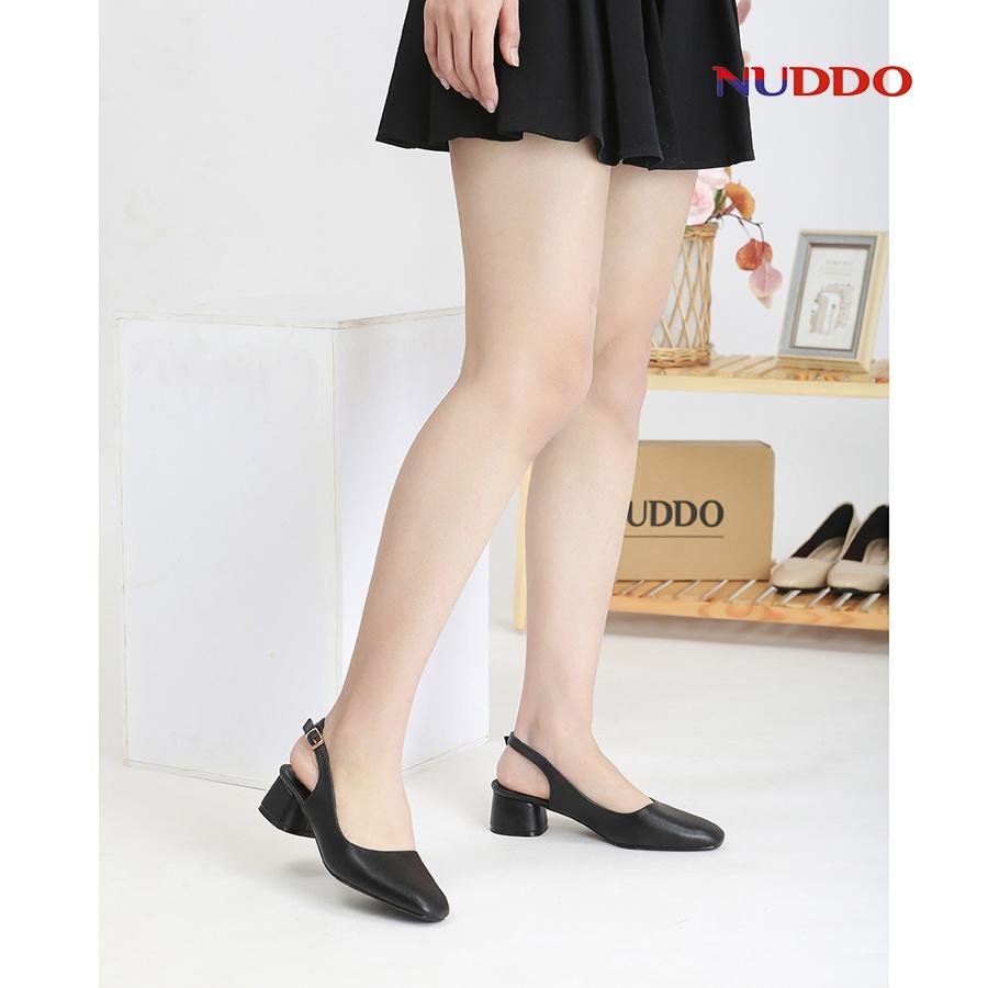 Giày Slingback cao gót nữ công sở NUDDO mũi vuông gót trụ vuông 3 phân da lì mềm mại_NUS706