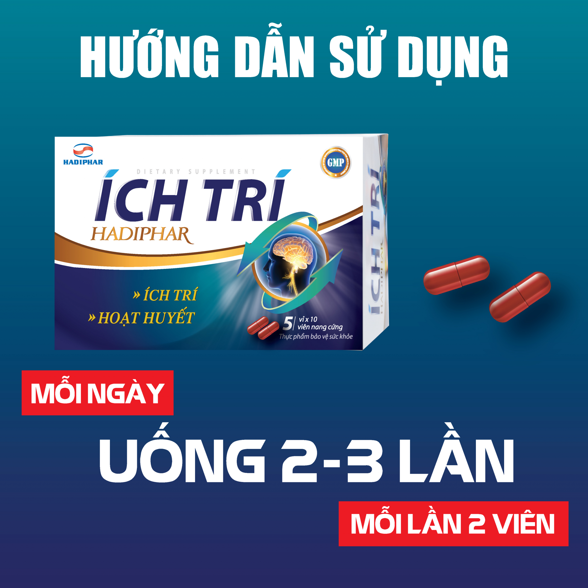 Hỗ trợ hoạt huyết - tăng cường tuần hoàn máu não Ích Trí Hadiphar Hộp 50 viên