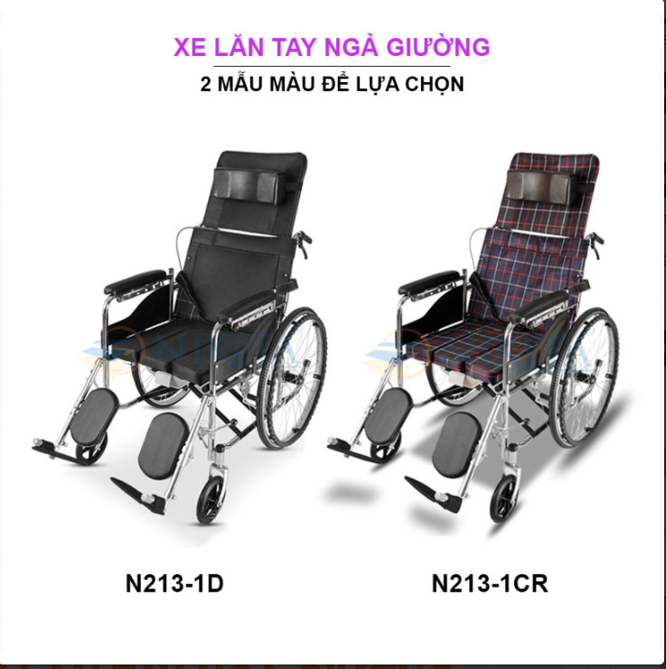 Xe lăn tay ngã lưng 6 nấc, có đệm và bô vệ sinh - NIKITA N213-1